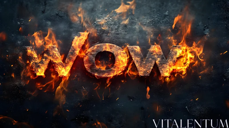 Bold “WOW” Text Ablaze with Realistic Flames on Dark Background.