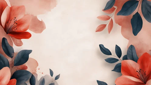 Coral Blooms Dance Across Cream Canvas With Midnight Leaves.