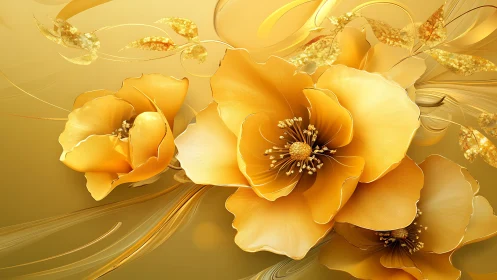 Golden Bloom Cascade: Luminous Petals Dance Through Amber Light.