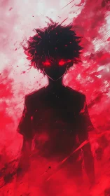 Backlit void silhouette with incendiary crimson energy field.