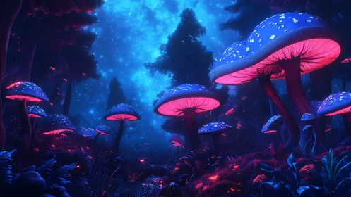Glowing forest mushrooms invite a dreamy midnight wander