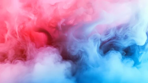 Colored smoke plumes form overlapping red and blue gradients