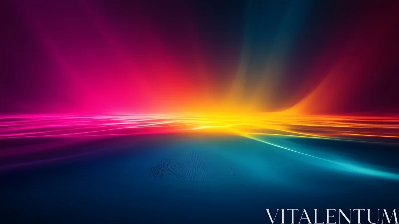 Radiant neon horizon with streaming prismatic light trails.