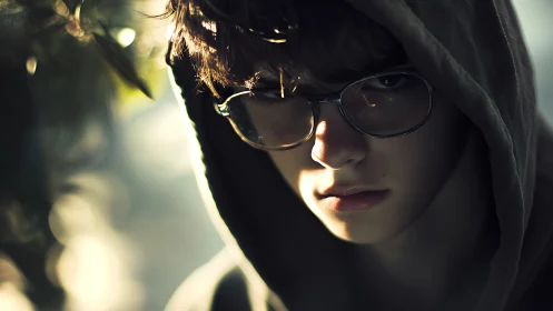 Rim-lit hooded teen portrait uses shallow DOF and hard side lighting