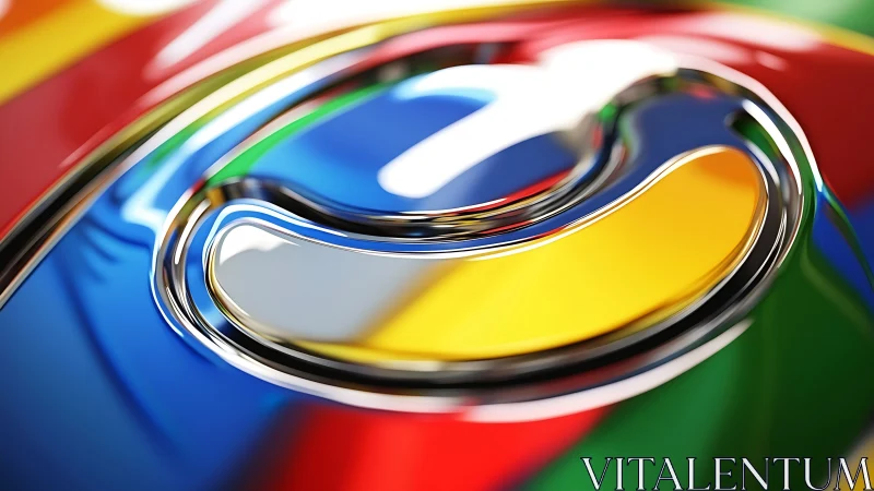 Glossy chrome swirl over colorful abstract surface.