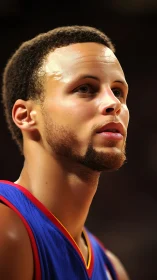 Basketball player portrait under warm arena spotlight lighting.