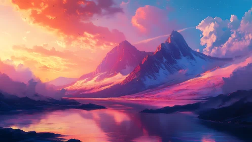 Radiant pastel mountains welcome a calm mirrored sunrise