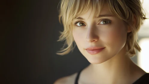 Soft portrait captures blonde woman in natural side light