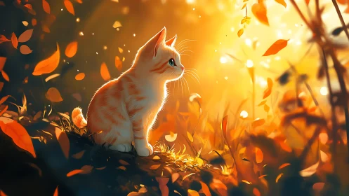 Luminous Kitten's Autumnal Reverie in Golden Cascade.