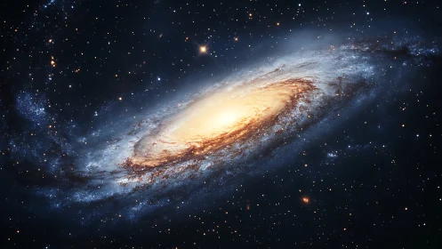 Spiral galaxy core radiates warm luminosity in deep space