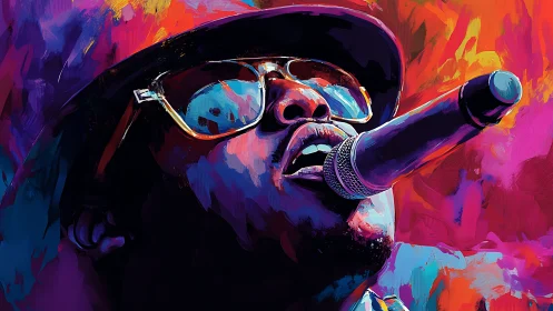 Soulful singer wrapped in vibrant neon stage color.