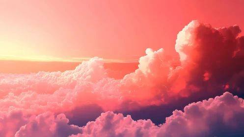 Sunset clouds glow in saturated pink atmospheric light.