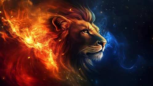 Cosmic fire and starlit ice crown a dreaming lion heart.