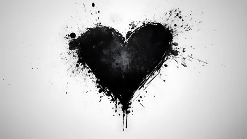 Explosive Love: Black Heart Splatter on Clean Canvas