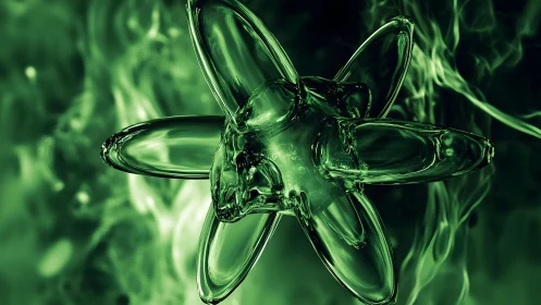 Futuristic Glass Atom Structure in Abstract Green Digital Art.