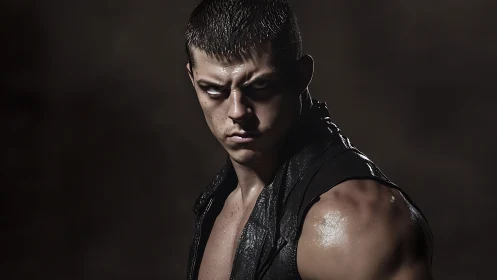 Male subject in low-key portrait under directional lighting