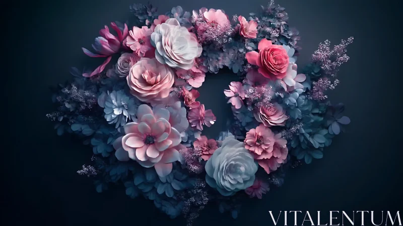 Blooming Heart: Pink and Blue Floral Composition.
