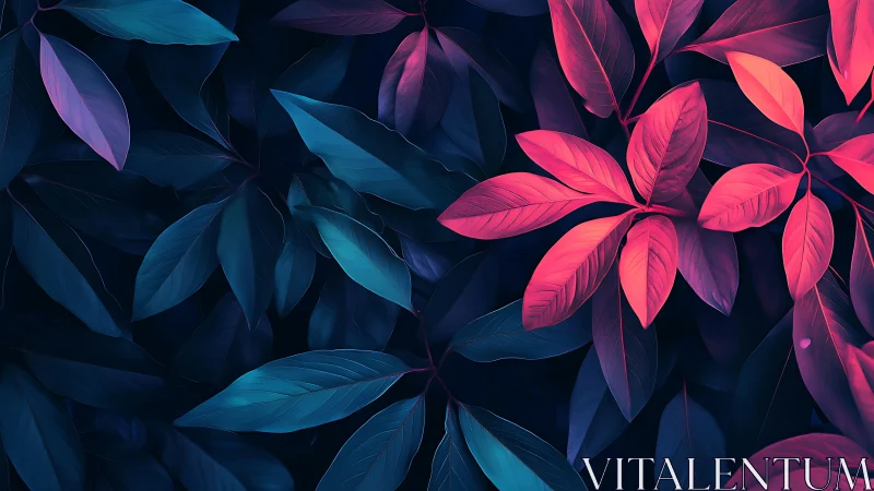 Neon-toned foliage pattern with contrasting colored leaves.