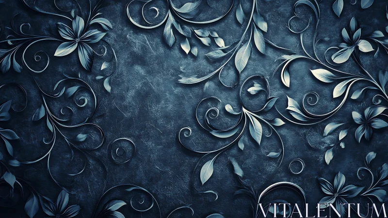 Ornate teal floral relief pattern with sculpted swirling vines.