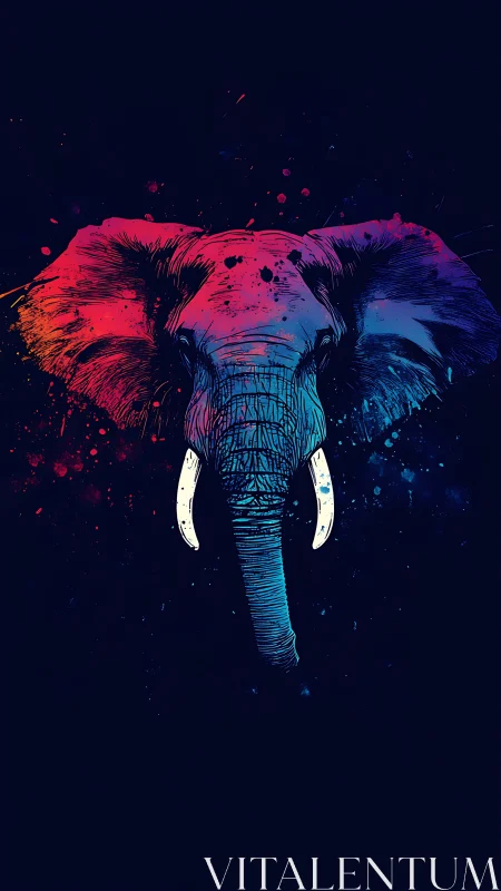 Vibrant neon elephant shining softly against midnight blue.