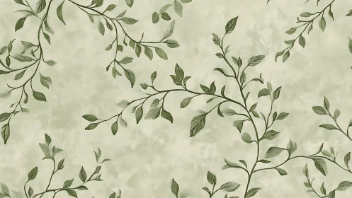 Delicate green vine pattern over soft misty background.