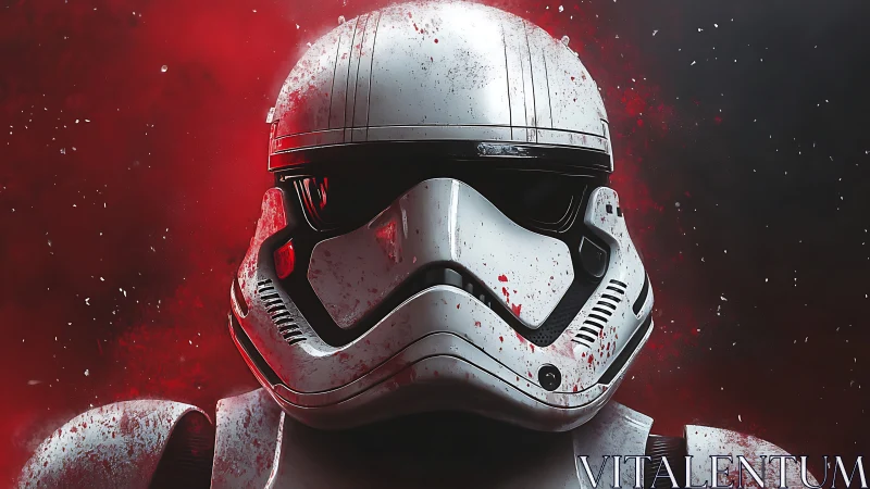 Stormtrooper armor portrait in red splattered atmosphere.