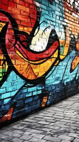 Chromatic graffiti vector sweeping across brick substrate.