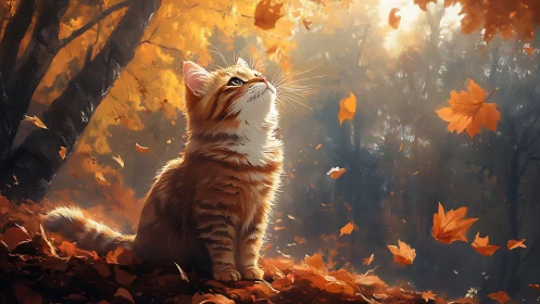 Kitten's Autumn Reverie: A Golden Woodland Moment.