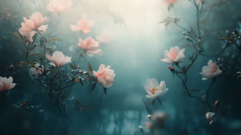 Delicate Peonies Blooming in Soft, Dreamy Light.