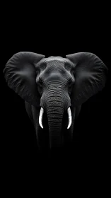 Monochrome frontal elephant portrait isolates form and texture