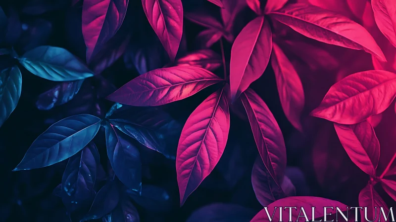 Neon magenta and cyan foliage rendered in high-contrast bicolor