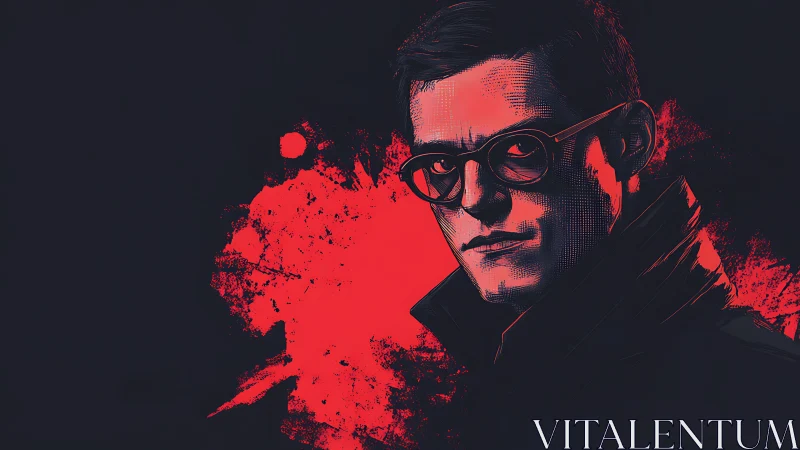 Brooding man in red noir lighting exudes graphic intensity