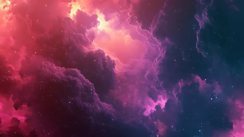 Nebula storms bloom in molten pink and violet twilight skies.