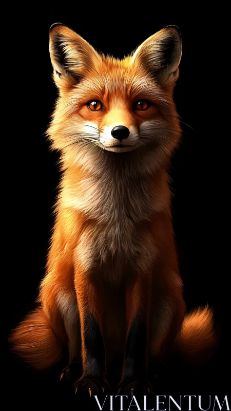Fox philosopher sits in radiant fur against midnight silence