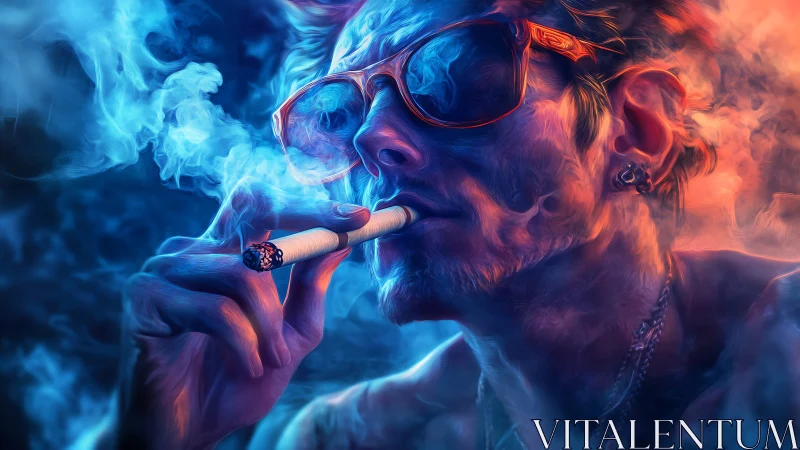 Electric neon portrait pauses in swirling smoke and color