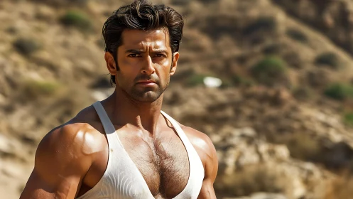 Sunlit strength and quiet resolve in a rocky desert scene.