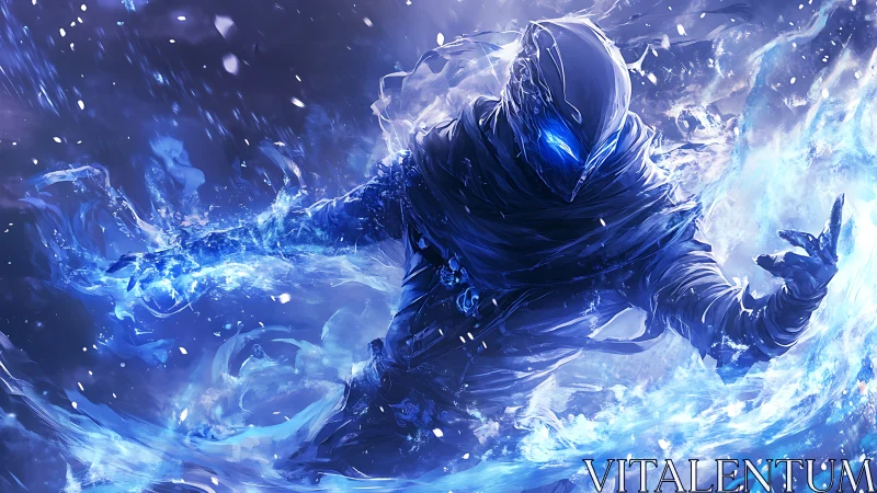 Ice-cloaked spectral warrior wielding volatile blue energy.