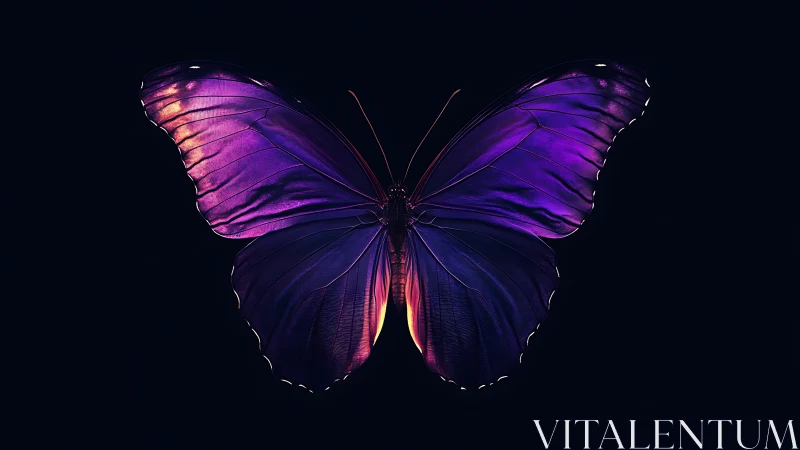 Midnight butterfly unfolds neon wings against velvet dark