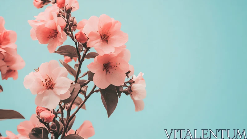 Coral Blossoms Dancing Against Turquoise Dreams.