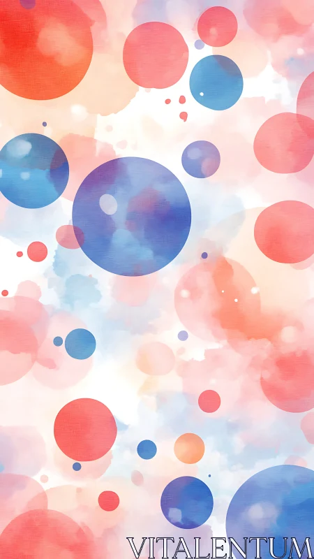 Watercolor bokeh circles with warm coral and cool indigo hues