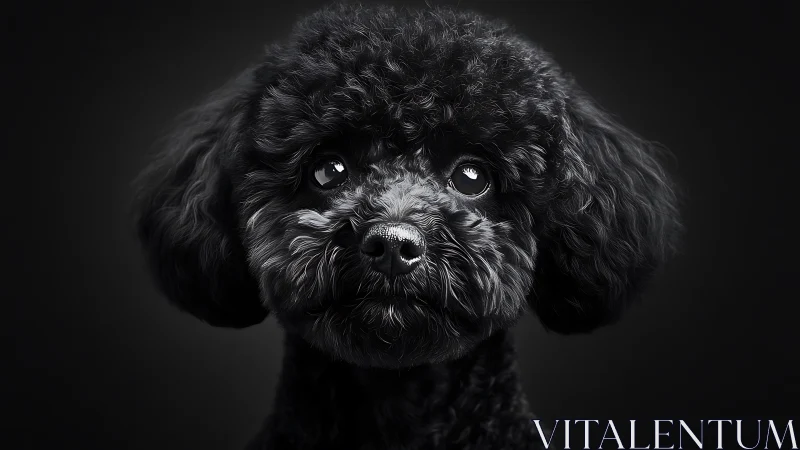 Black poodle portrait in high contrast studio lighting.