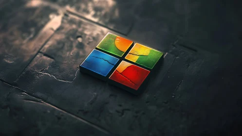 Colored quadrants on textured dark surface in perspective.