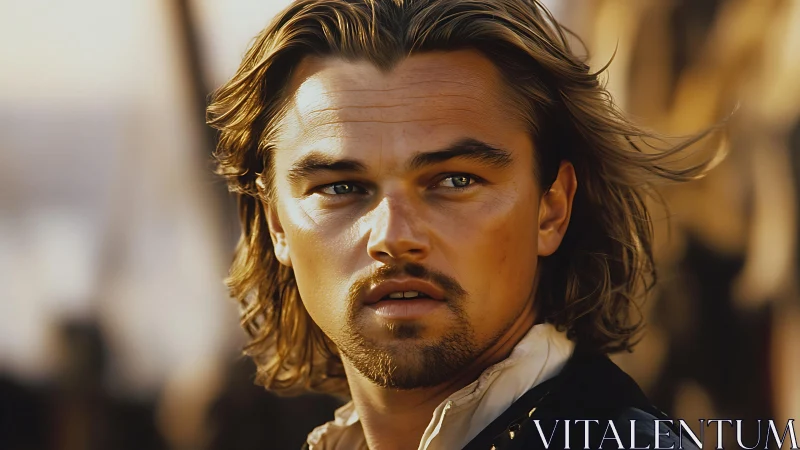 Sunlit sailor gazes outward with windswept golden hair