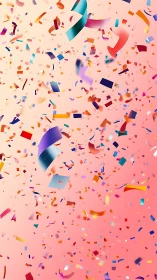 Colorful Confetti Explosion on Pink Gradient Background.