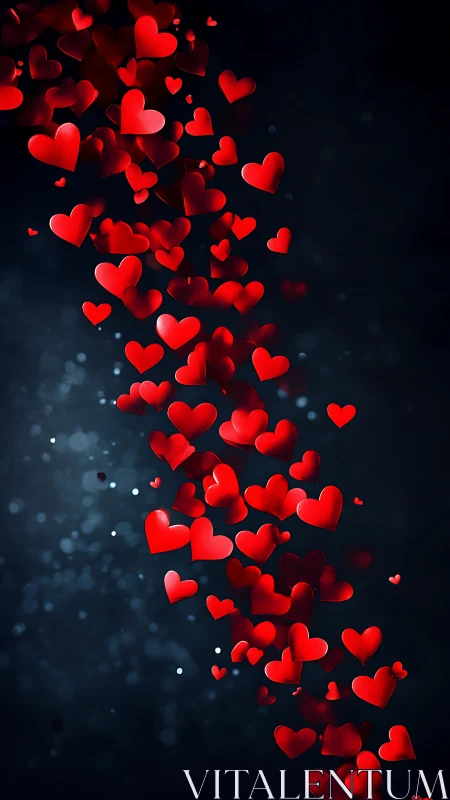 Floating Red Hearts Against Dark Space: Romantic Digital Rendering.