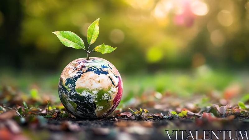 Earth-shaped globe with sprouting plant, environmental concept photo.