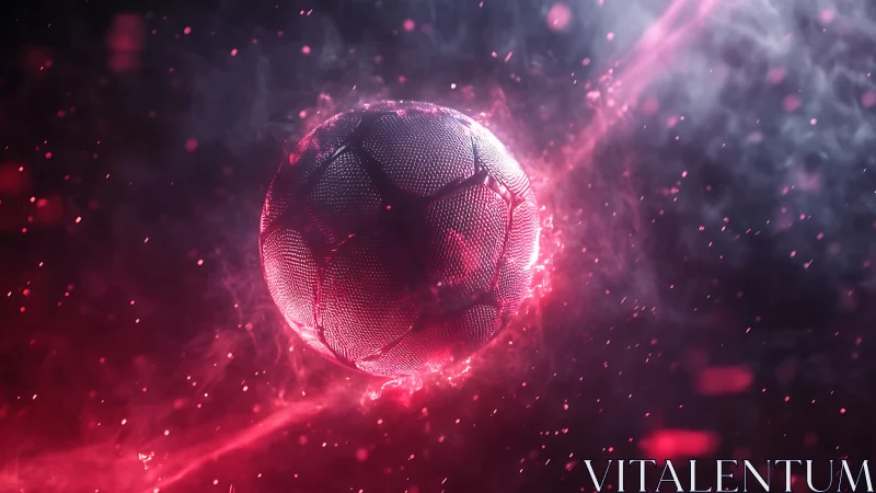 Futuristic glowing soccer ball suspended in neon vapor field.