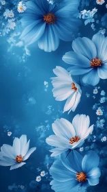 Blue Cosmos Flowers: Luminous Digital Rendering with Graduated Atmospheric Depth