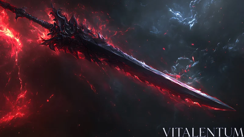 Dark infernal greatsword floating in charged red void.