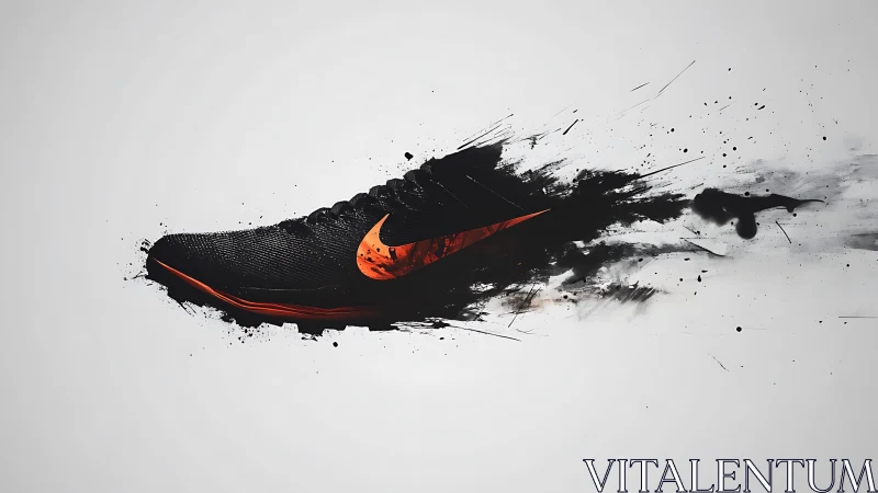 Black running shoe with orange swoosh in paint motion effect.
